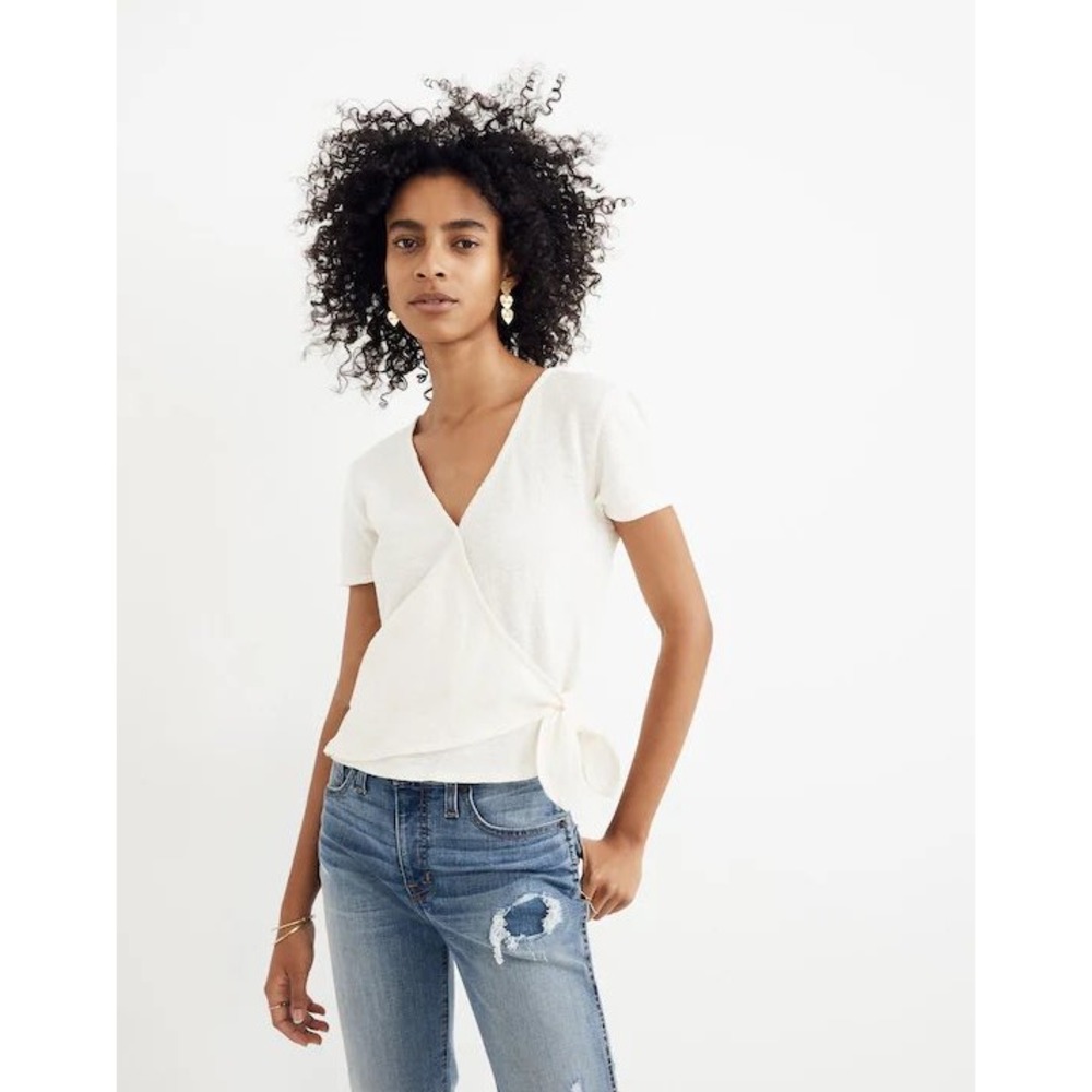 Madewell Texture & Thread Wrap-Tie‎ Top In Ivory Size M Minimalist Preppy Girly